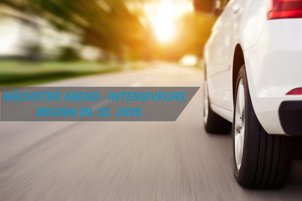 Car ride on road at sunset with copy space, motion blur