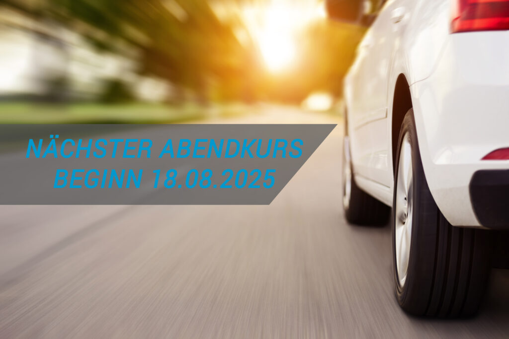 Car ride on road at sunset with copy space, motion blur
